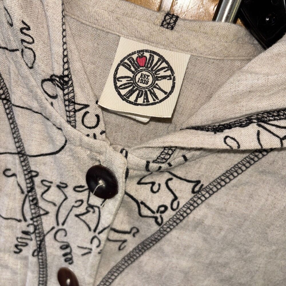 Produce Company Women Hooded Jacket People Dog Doodle Print Ivory L Button - Picture 3 of 10